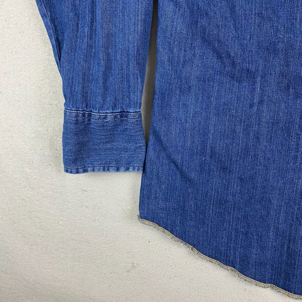 Wrangler mens denim Shirt XL Pearl Snap Denim Western pockets thick - Picture 11 of 16